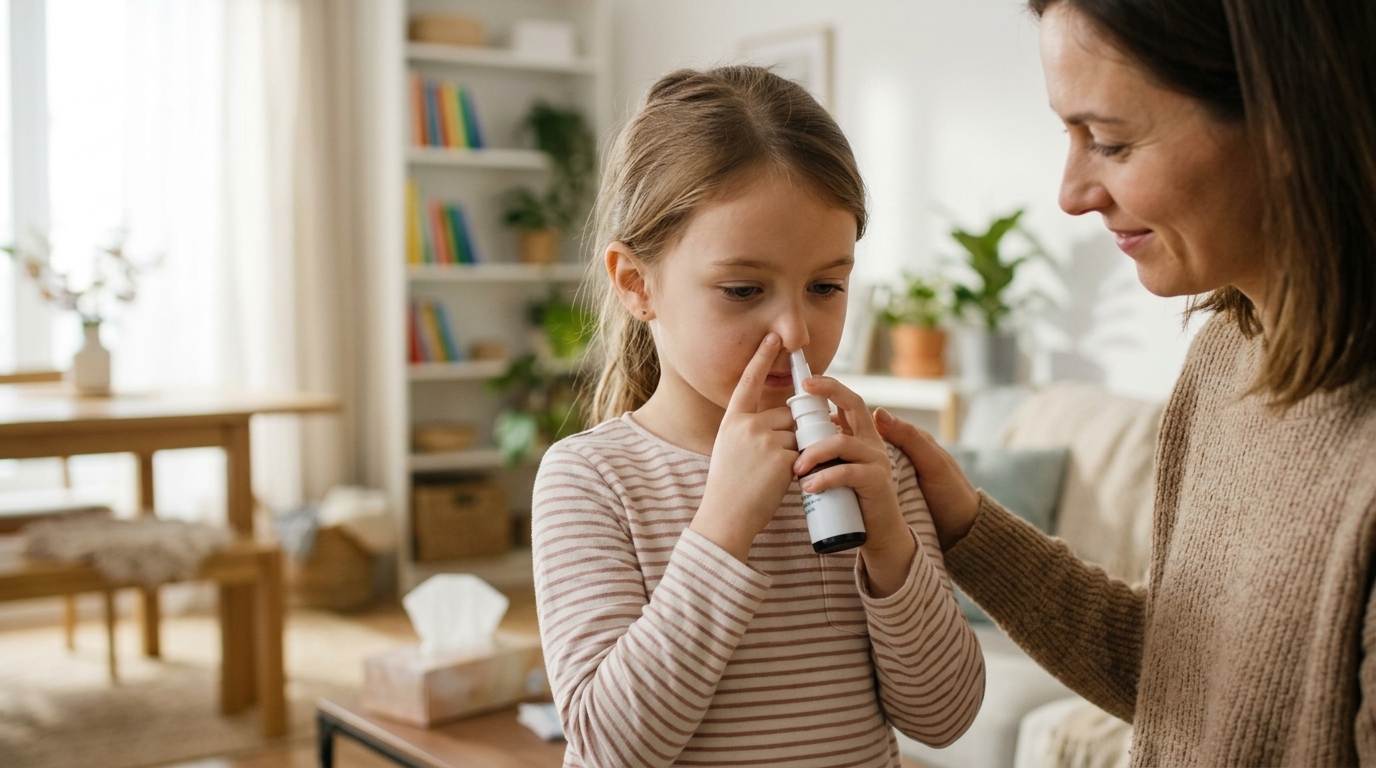 Child using nasal spray