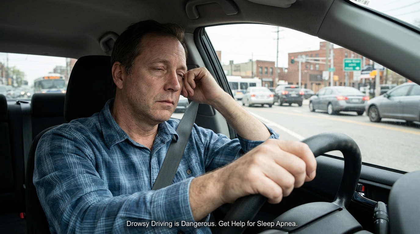 Man driving car after poor sleep