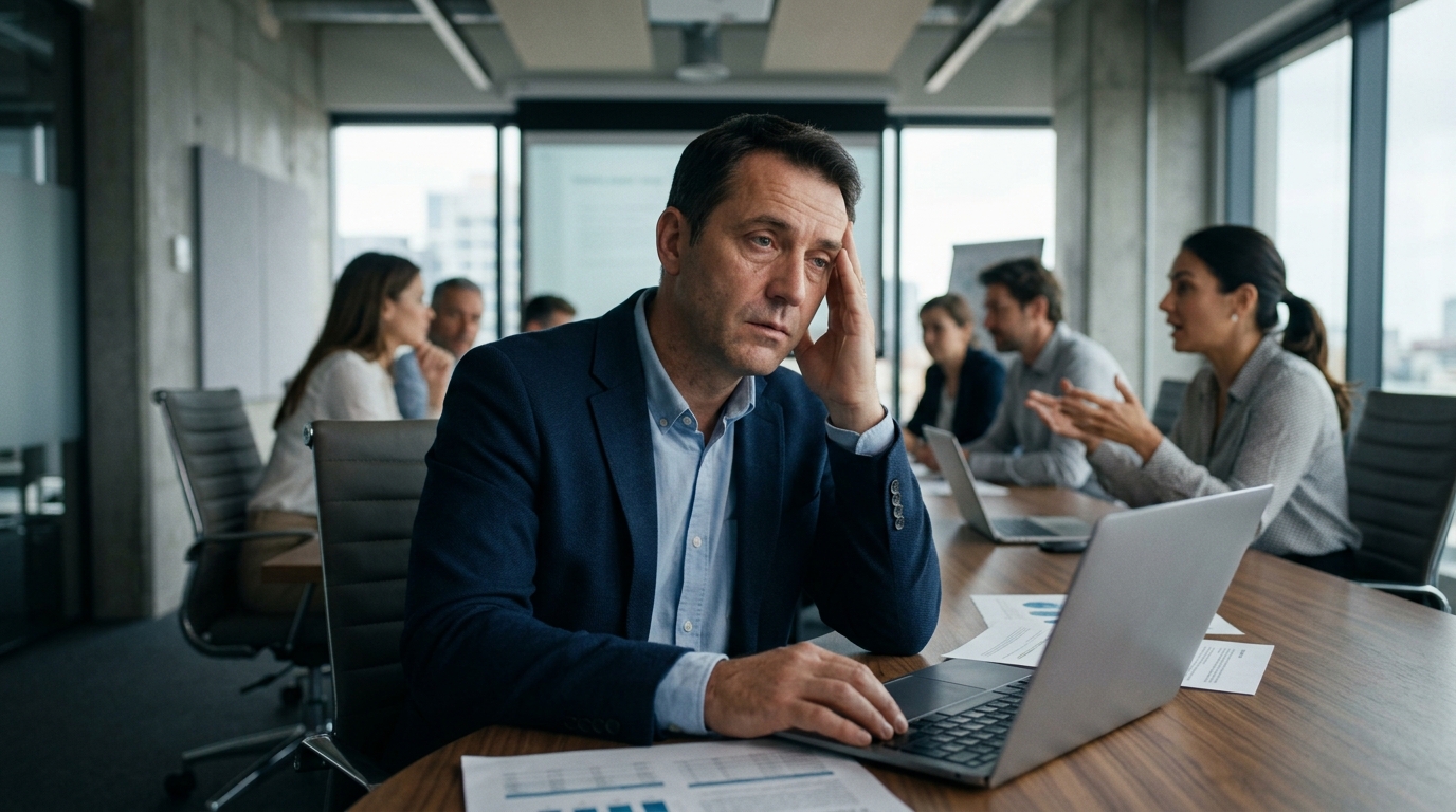Man having tiredness and brain fog in a meeting